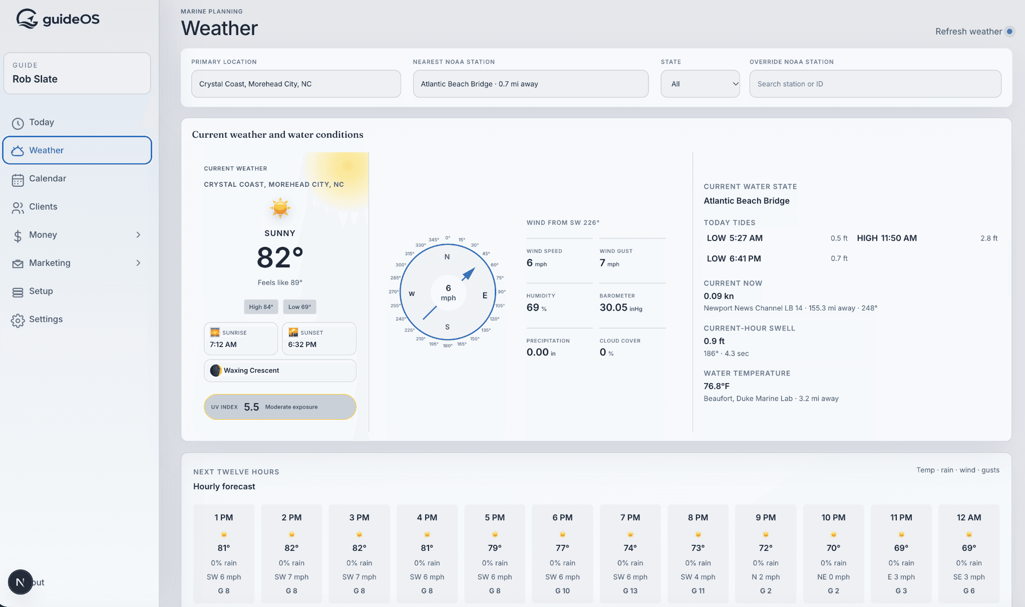 Actual guideOS weather and marine conditions dashboard